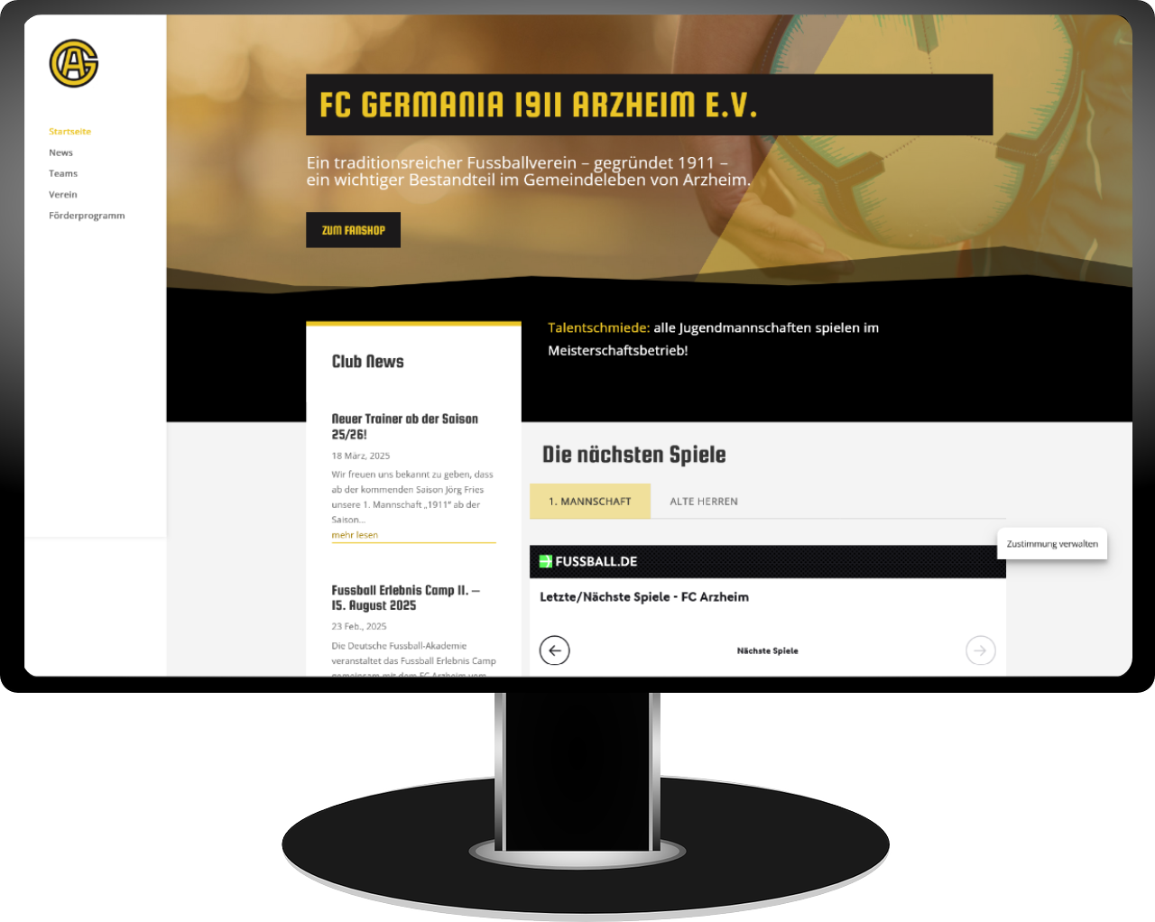Website Referenz von FC Germania 1911 Arzheim eV